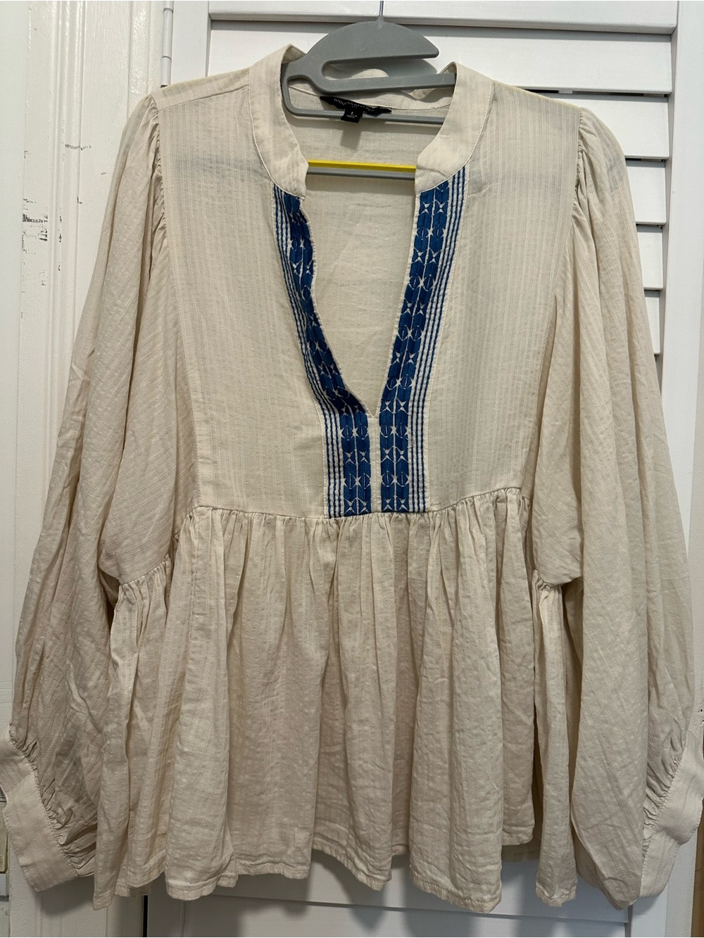 Banana Republic Cream Tunic with Blue Embroidered Placket